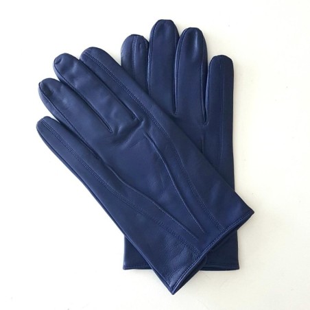 Gants en Cuir d'Agneau Blue berry Steeve Doublés Soie.