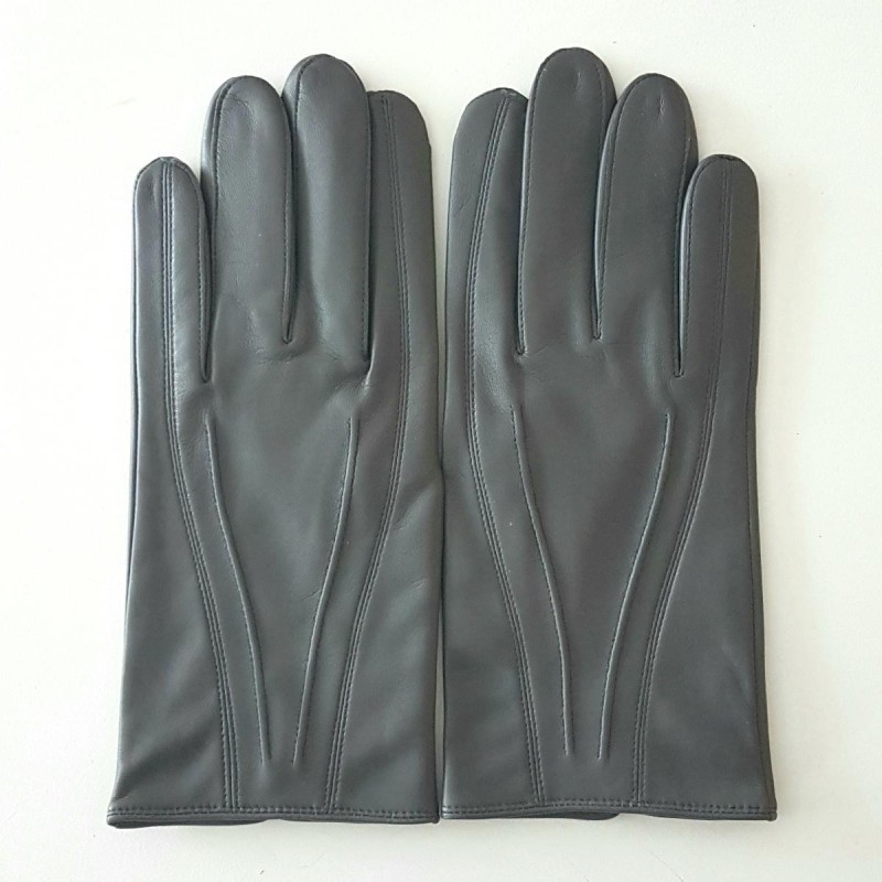Gants en Cuir d'Agneau Charcoal Steeve Doublés Soie.