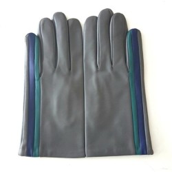 Gants en Cuir d'Agneau Gris Myrtille Vert Akano Doublés Soie.