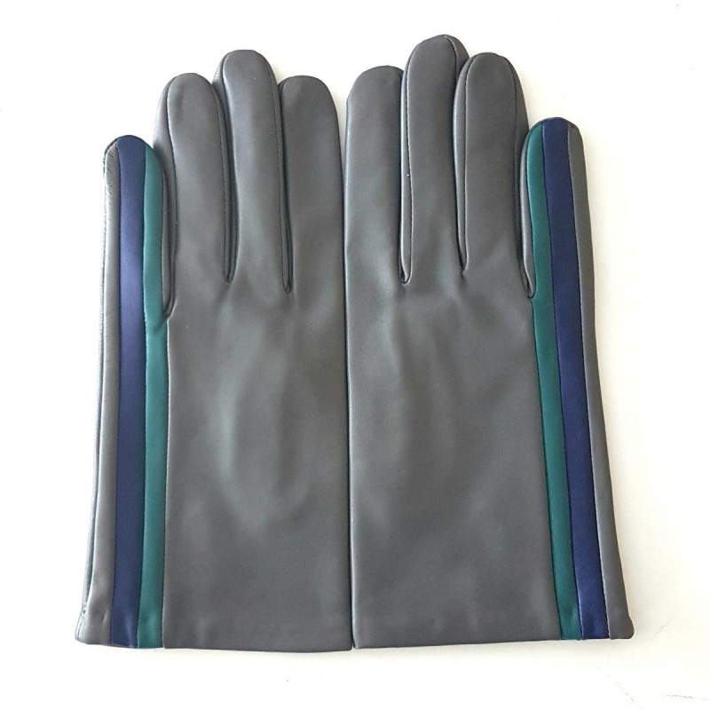 Gants en Cuir d'Agneau Gris Myrtille Vert Akano Doublés Soie.
