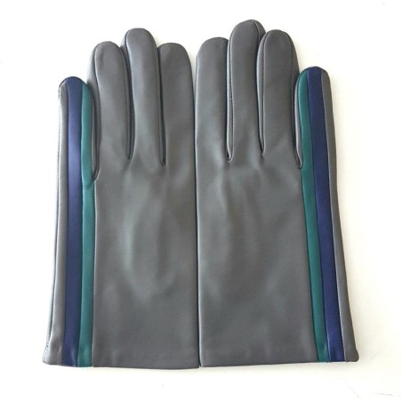 Gants en Cuir d'Agneau Gris Myrtille Vert Akano Doublés Soie.