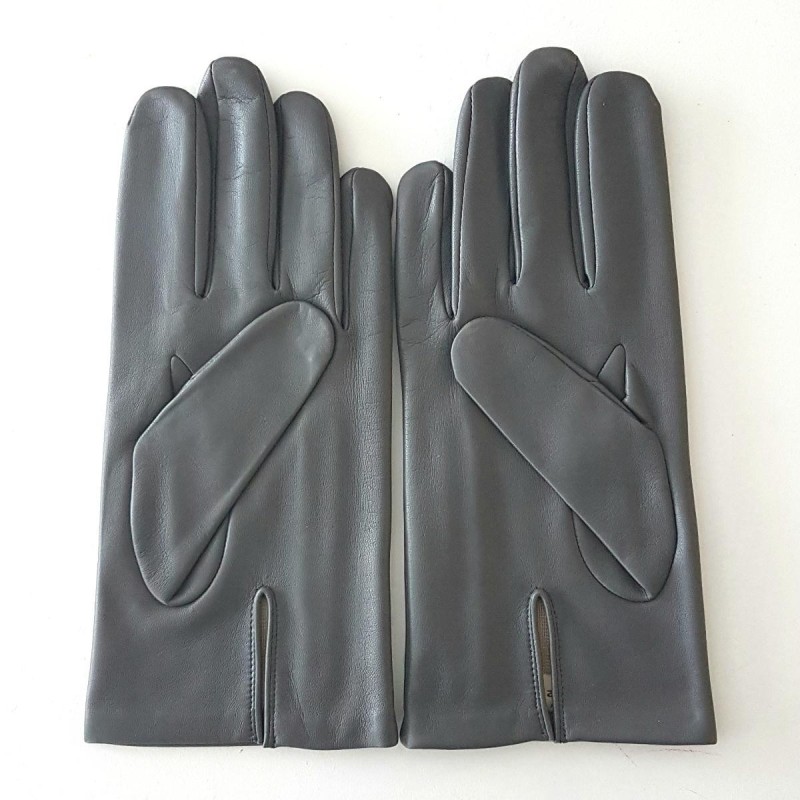 Gants en Cuir d'Agneau Gris Myrtille Vert Akano Doublés Soie.