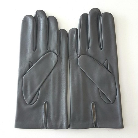 Gants en Cuir d'Agneau Gris Myrtille Vert Akano Doublés Soie.