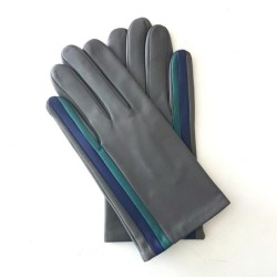 Gants en Cuir d'Agneau Gris Myrtille Vert Akano Doublés Soie.
