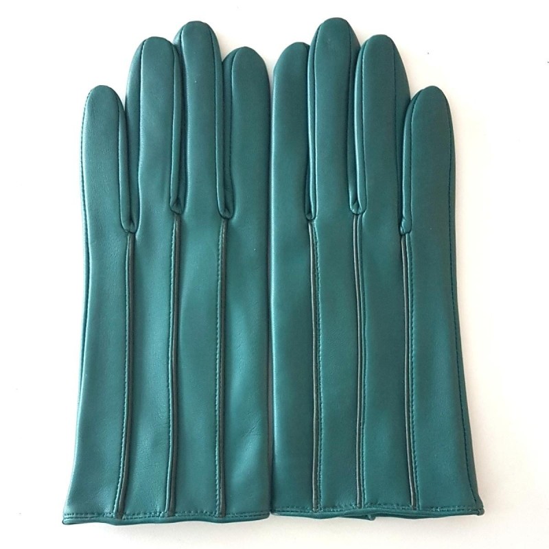 Gants Cuir d'Agneau Vert Evergreen Giséla Doublés soie.