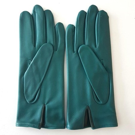 Gants Cuir d'Agneau Vert Evergreen Giséla Doublés soie.