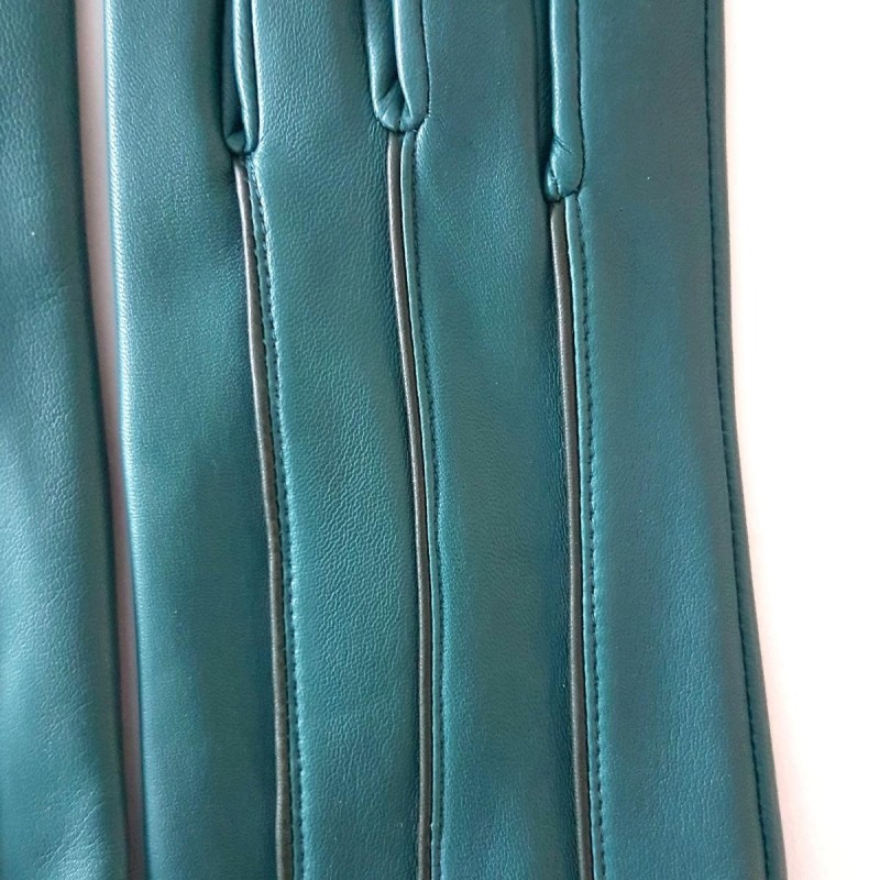 Gants Cuir d'Agneau Vert Evergreen Giséla Doublés soie.