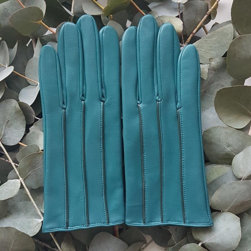 Gants Cuir d'Agneau Vert Evergreen Giséla Doublés soie.