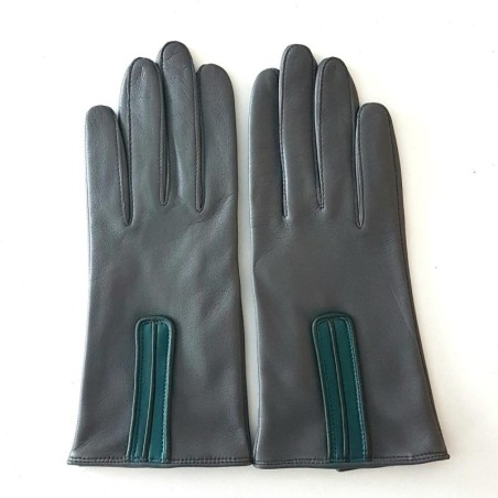 Gants Cuir d'Agneau Gris Vert Evergreen Joséphine Doublés soie.