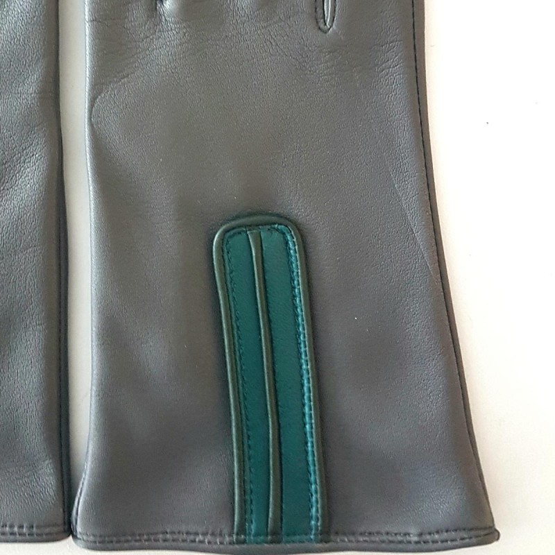 Gants Cuir d'Agneau Gris Vert Evergreen Joséphine Doublés soie.