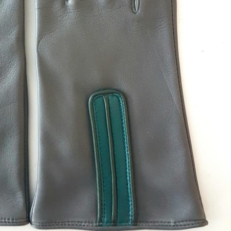 Gants Cuir d'Agneau Gris Vert Evergreen Joséphine Doublés soie.