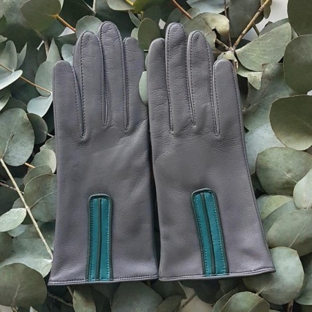 Gants Cuir d'Agneau Gris Vert Evergreen Joséphine Doublés soie.