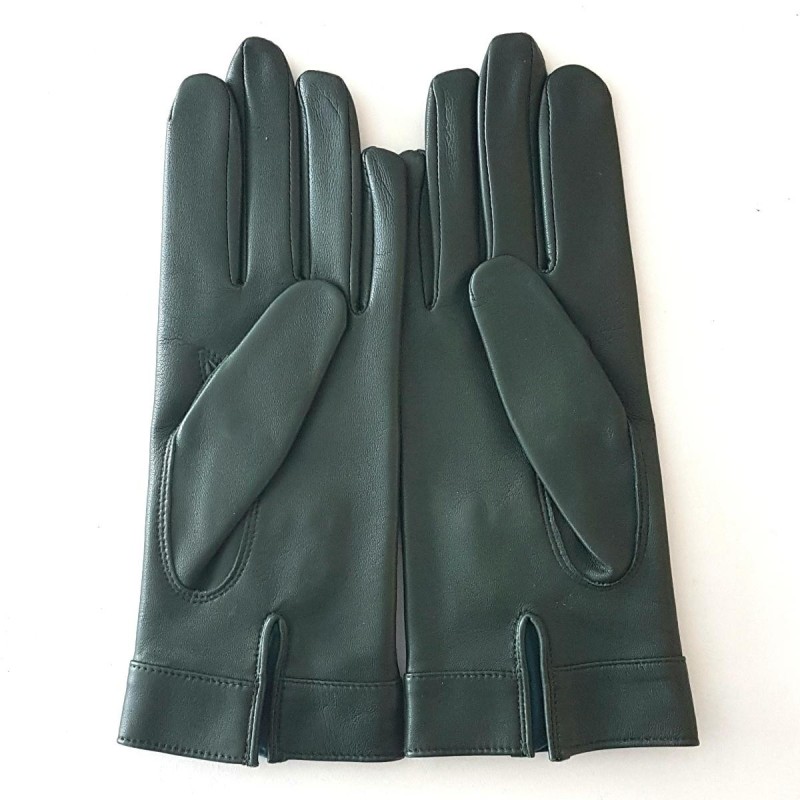 Gants Cuir d'Agneau Vert Evergreen Bertille Doublés soie.