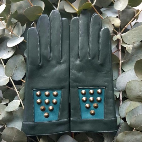 Gants Cuir d'Agneau Vert Evergreen Bertille Doublés soie.