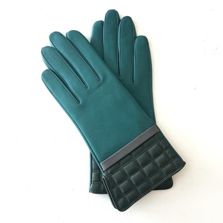 Gants Cuir d'Agneau Vert Gris Evergreen Luce Doublés soie.