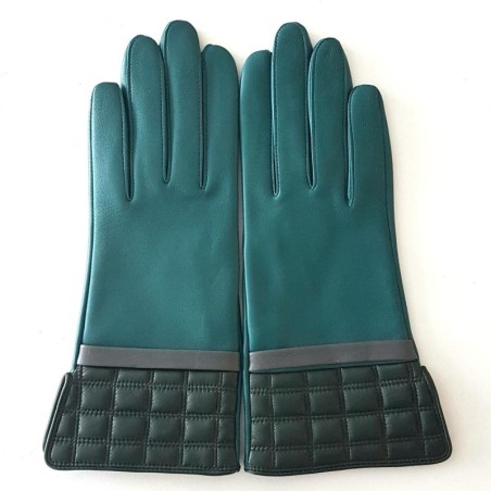 Gants Cuir d'Agneau Vert Gris Evergreen Luce Doublés soie.