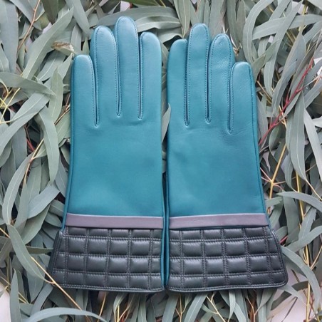 Gants Cuir d'Agneau Vert Gris Evergreen Luce Doublés soie.