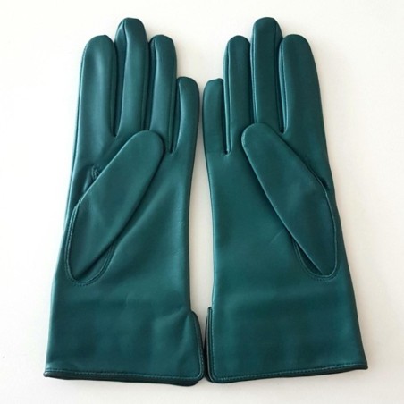 Gants Cuir d'Agneau Vert Gris Evergreen Luce Doublés soie.