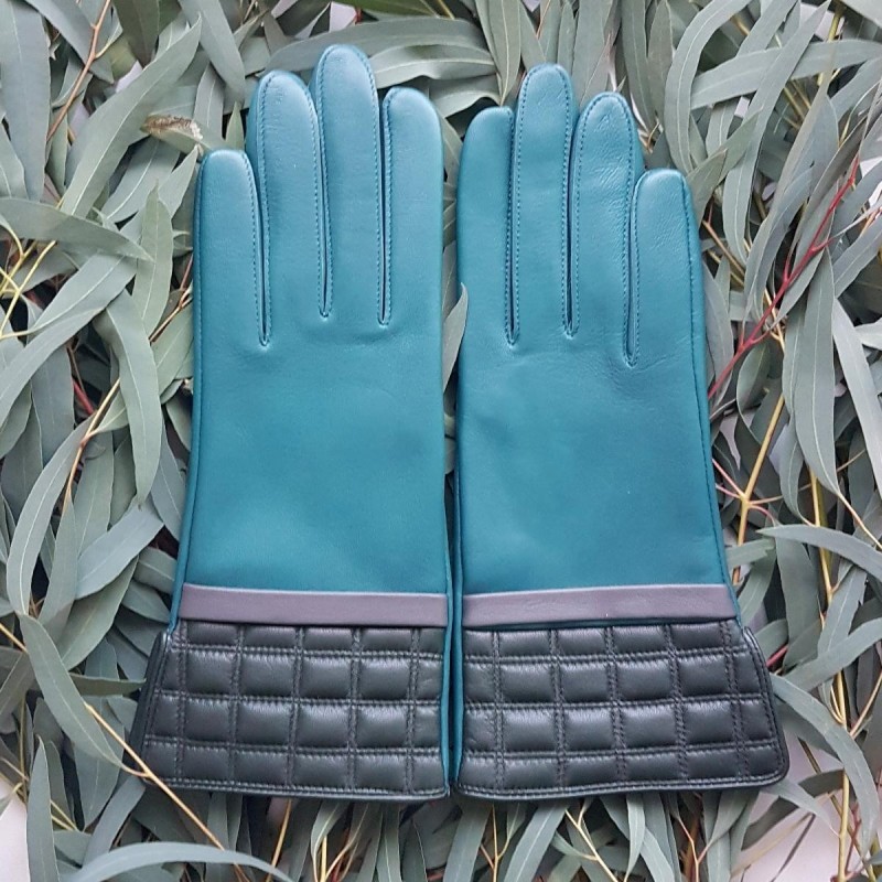 Gants Cuir d'Agneau Vert Gris Evergreen Luce Doublés soie.