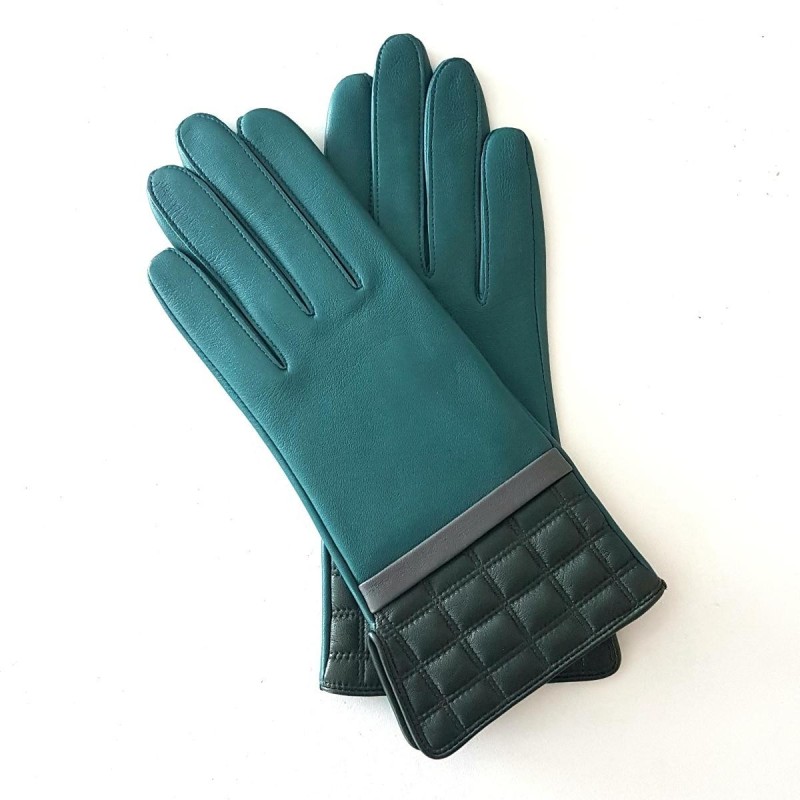 Gants Cuir d'Agneau Vert Gris Evergreen Luce Doublés soie.