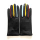 Leather gloves of lamb black and multi-colored "MARIE-HELENE"