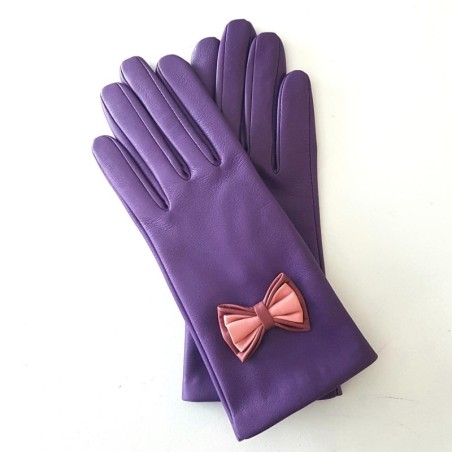 Gants en Cuir d'Agneau Amethyste Rose Antique Blossom Anna Doublé soie