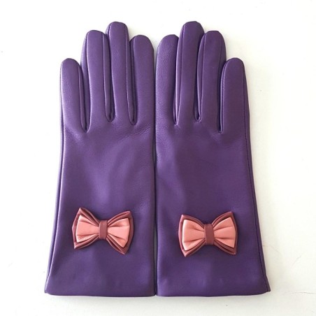 Gants en Cuir d'Agneau Amethyste Rose Antique Blossom Anna Doublé soie