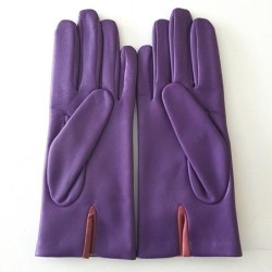 Gants en Cuir d'Agneau Amethyste Rose Antique Blossom Anna Doublé soie