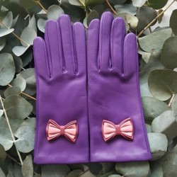 Gants en Cuir d'Agneau Amethyste Rose Antique Blossom Anna Doublé soie