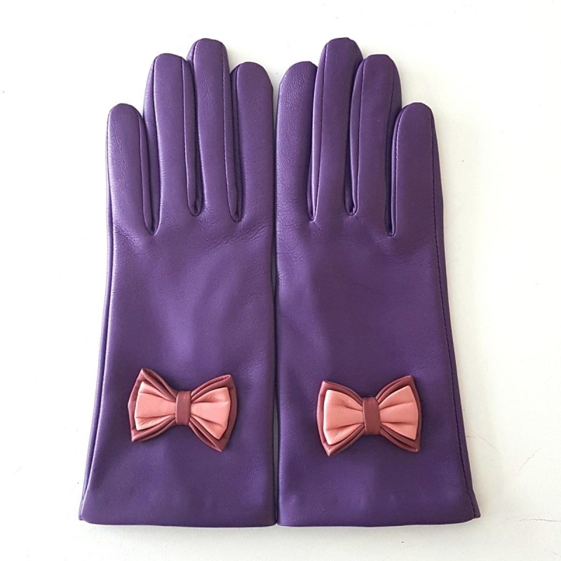 Gants en Cuir d'Agneau Amethyste Rose Antique Blossom Anna Doublé soie