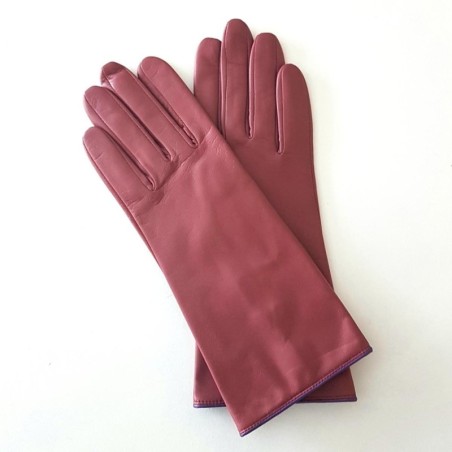 Gants en Cuir d'Agneau Rose Antique Amethyste Jacinthe Doublés Soie