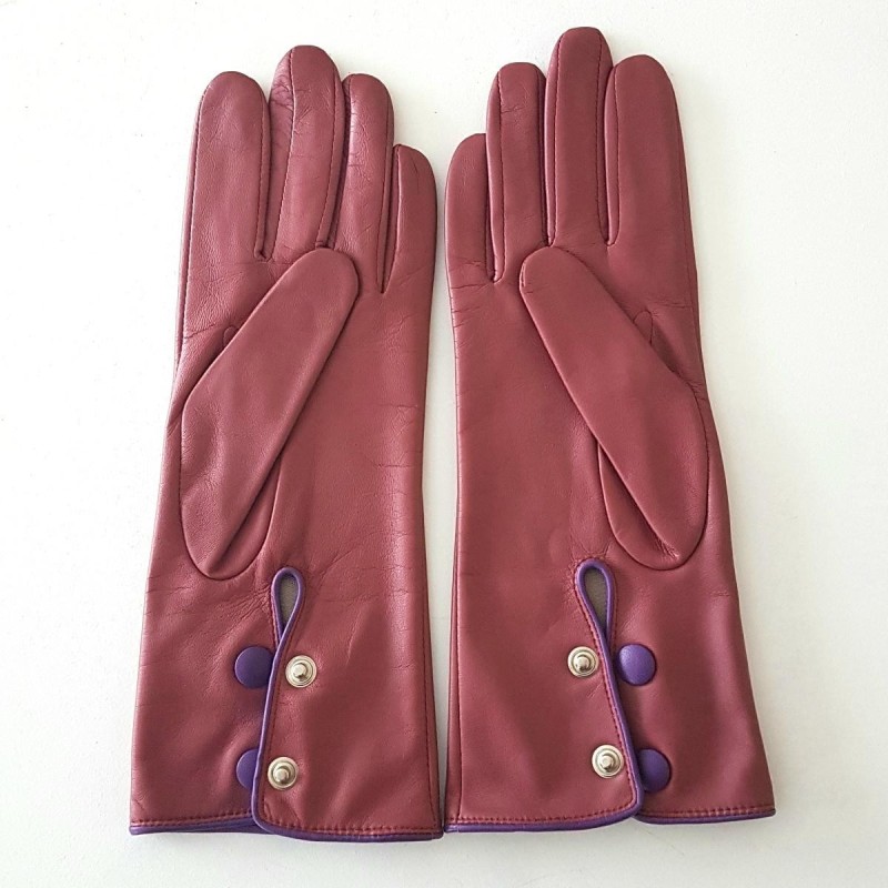 Gants en Cuir d'Agneau Rose Antique Amethyste Jacinthe Doublés Soie