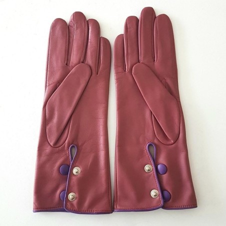 Gants en Cuir d'Agneau Rose Antique Amethyste Jacinthe Doublés Soie