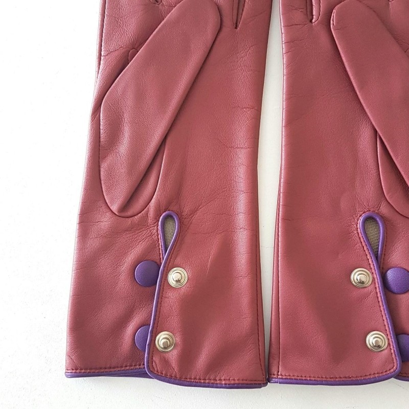 Gants en Cuir d'Agneau Rose Antique Amethyste Jacinthe Doublés Soie
