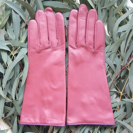 Gants en Cuir d'Agneau Rose Antique Amethyste Jacinthe Doublés Soie