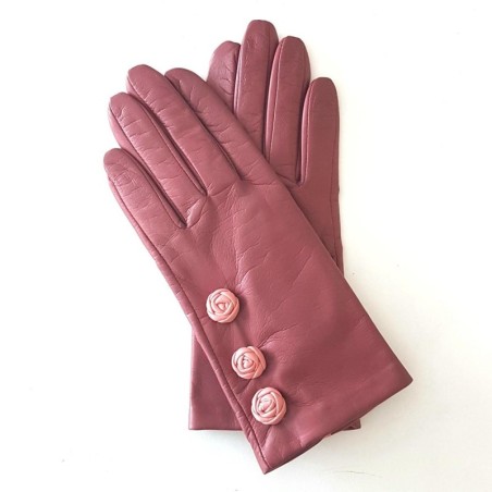 Gants en Cuir d'Agneau Rose Antique Blossom Mia Doublé soie