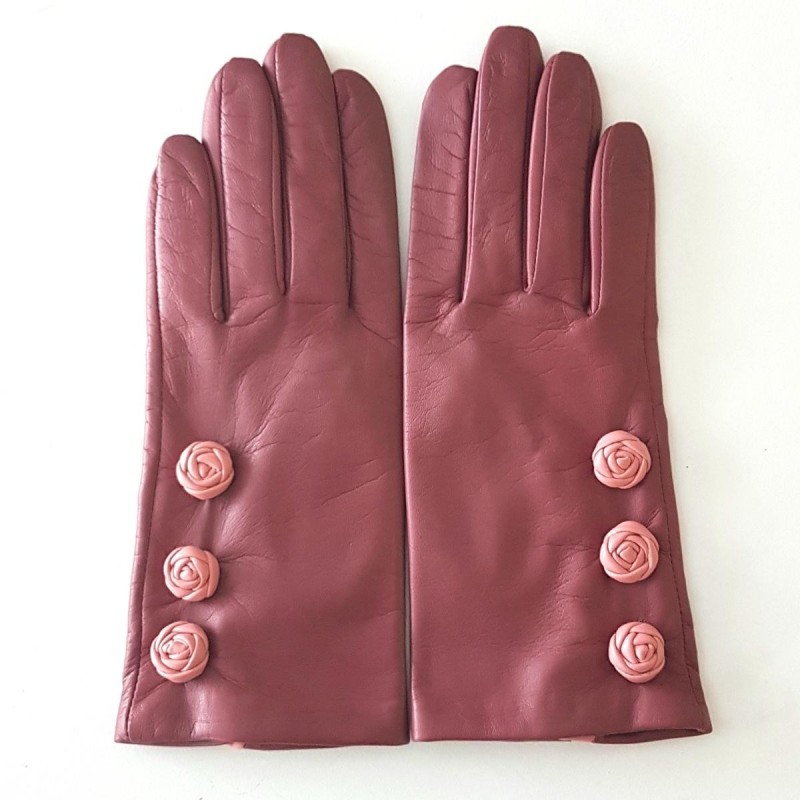 Gants en Cuir d'Agneau Rose Antique Blossom Mia Doublé soie