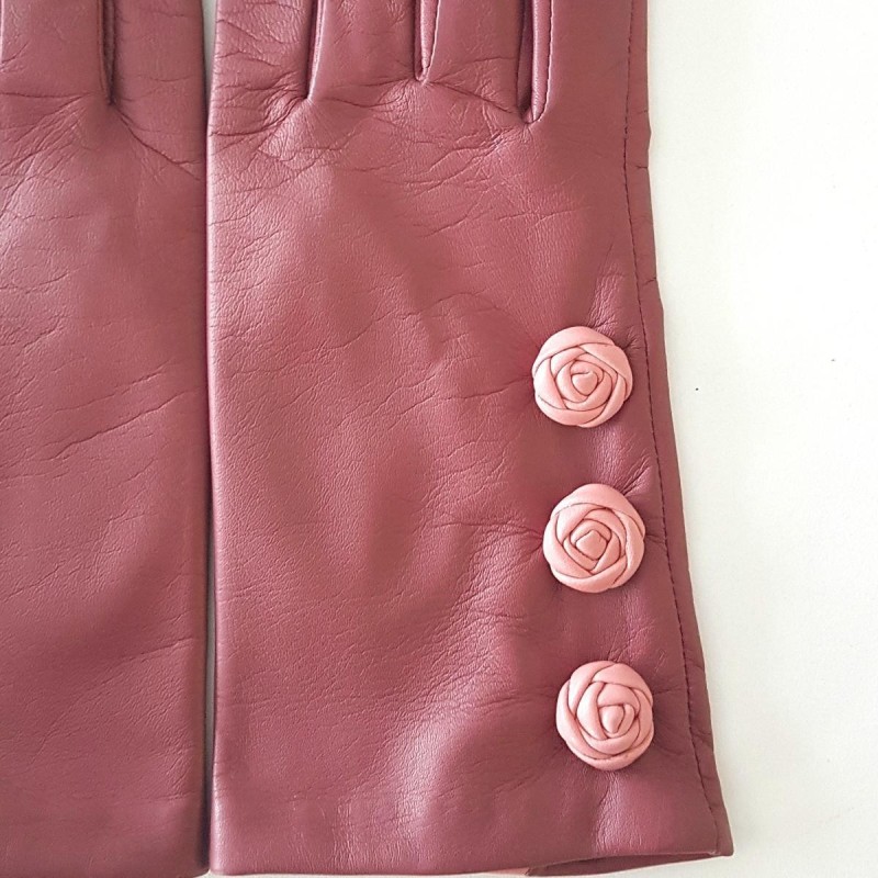 Gants en Cuir d'Agneau Rose Antique Blossom Mia Doublé soie