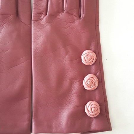 Gants en Cuir d'Agneau Rose Antique Blossom Mia Doublé soie