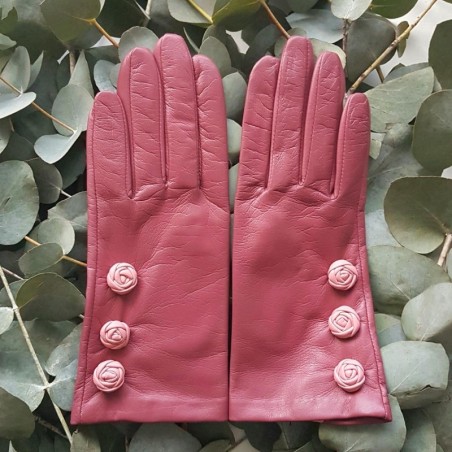 Gants en Cuir d'Agneau Rose Antique Blossom Mia Doublé soie