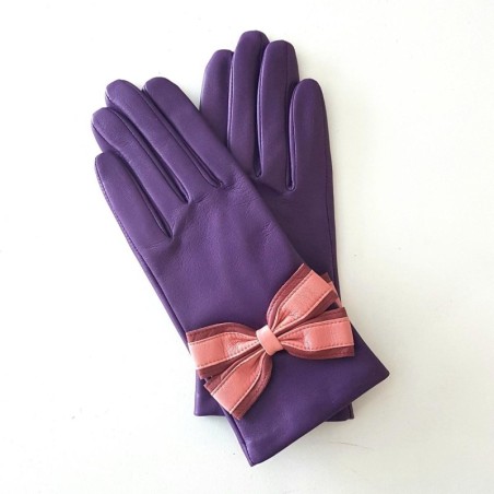 Gants Cuir d'Agneau Améthyste Rose Antique Blossom Sofia Doublé soie