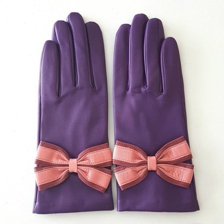 Gants Cuir d'Agneau Améthyste Rose Antique Blossom Sofia Doublé soie