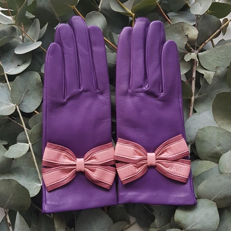Gants Cuir d'Agneau Améthyste Rose Antique Blossom Sofia Doublé soie