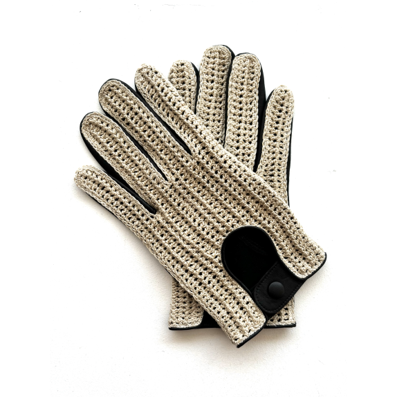 Leather gloves of lamb and cotton hook black and beige "AUGUSTIN"