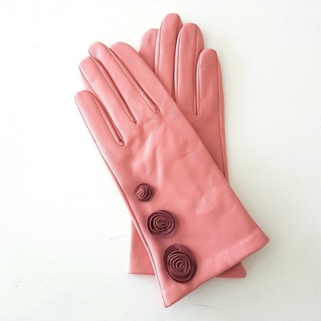 Gants en Cuir d'Agneau Blossom Rose Antique Lila Doublé soie
