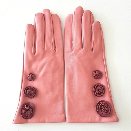 Gants en Cuir d'Agneau Blossom Rose Antique Lila Doublé soie