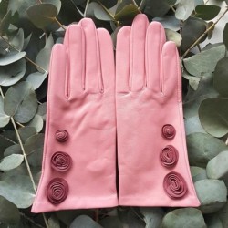Gants en Cuir d'Agneau Blossom Rose Antique Lila Doublé soie
