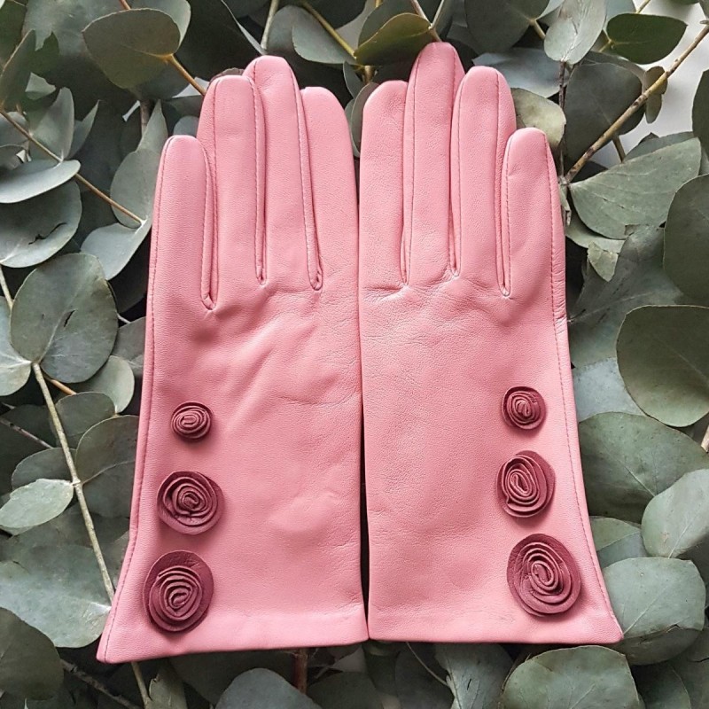 Gants en Cuir d'Agneau Blossom Rose Antique Lila Doublé soie