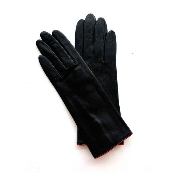 Leather gloves of lamb black and red "JACINTHE"