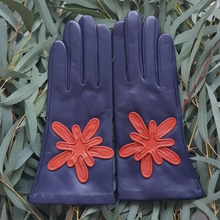 Gants en Cuir d'Agneau Blue Berry Chilly Stelo Doublés Soie.